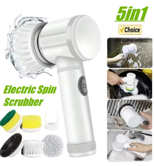 Cordless Electric Spin Scrubber with 5 Brush Heads